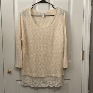 Dress Barn sweater. 3/4 sleeve. Tunic style. Cream. Size XL